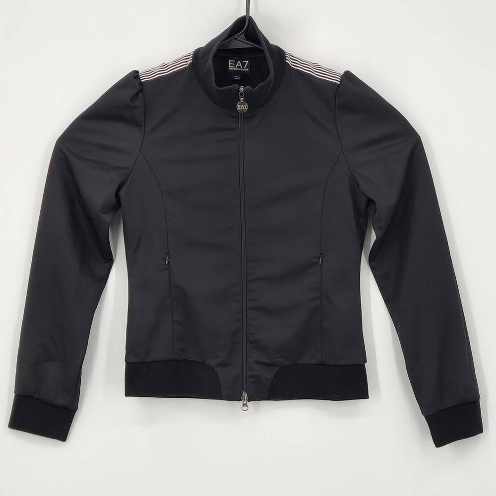 Armani EA7 Black Full Zip Jacket Athleisure Womens Sporty Large